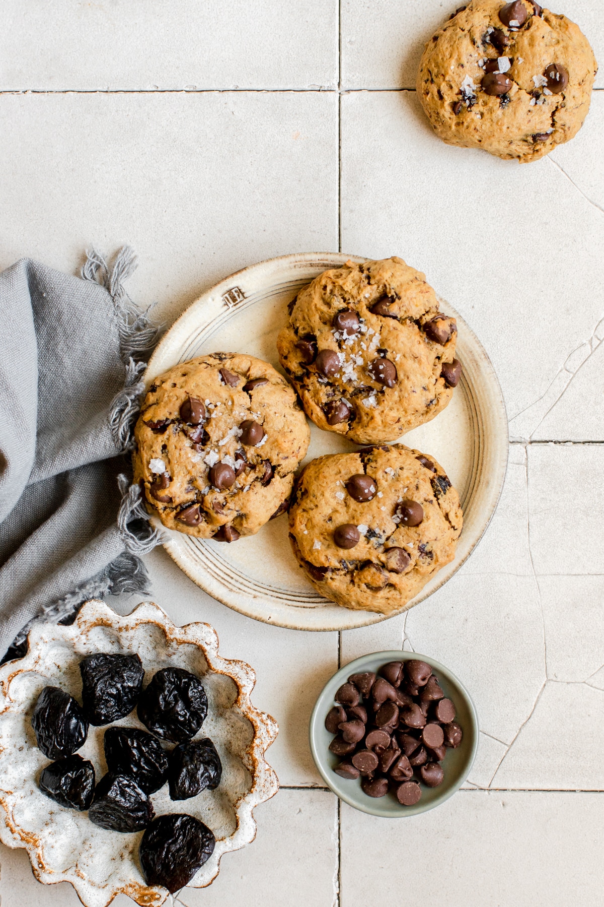 cookies with chocolate chips on a white plate