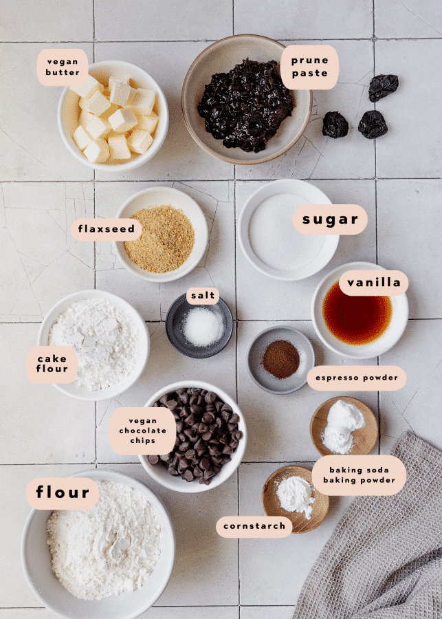 ingredients in small bowls to make cookies.