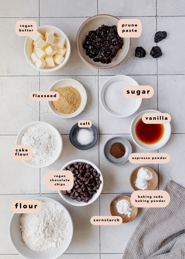 ingredients in small bowls to make cookies.