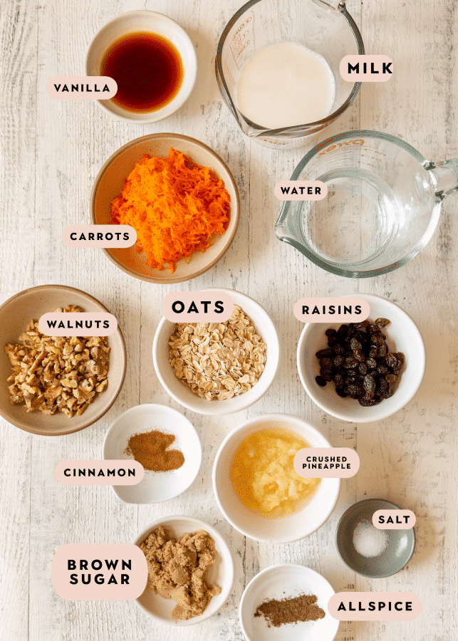 INGREDIENTS NEEDED TO MAKE CARROT CAKE OATMEAL.