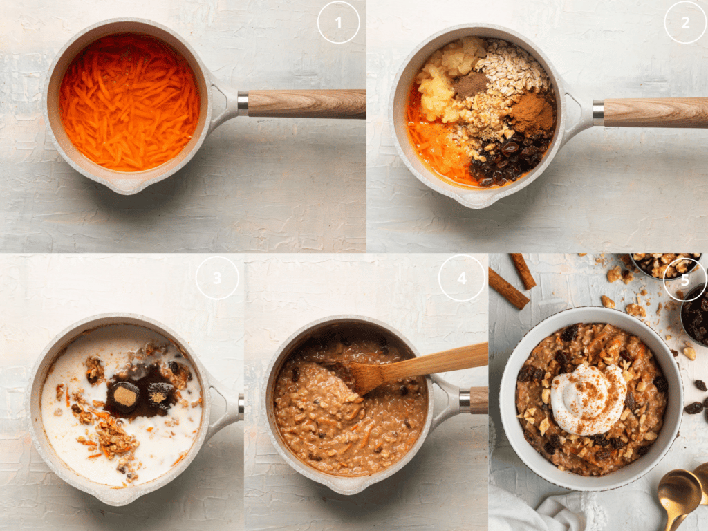 step by step photos of making oatmeal with carrots