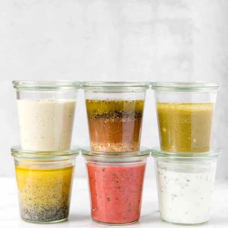 salad dressings in glass jars