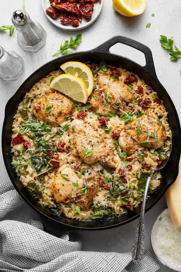 Tuscan Rice Side Creamy Tuscan Chicken and Rice (One Skillet!)