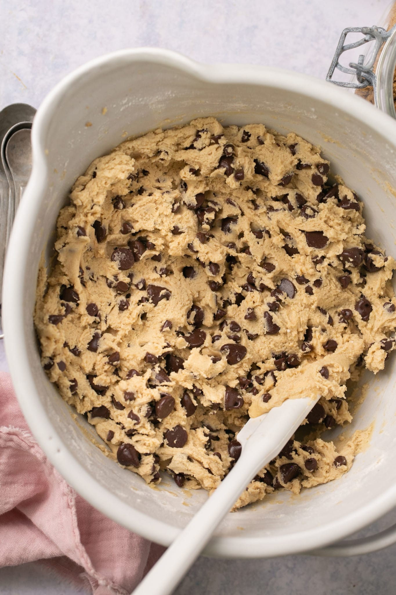 cookie dough in a bowl. 