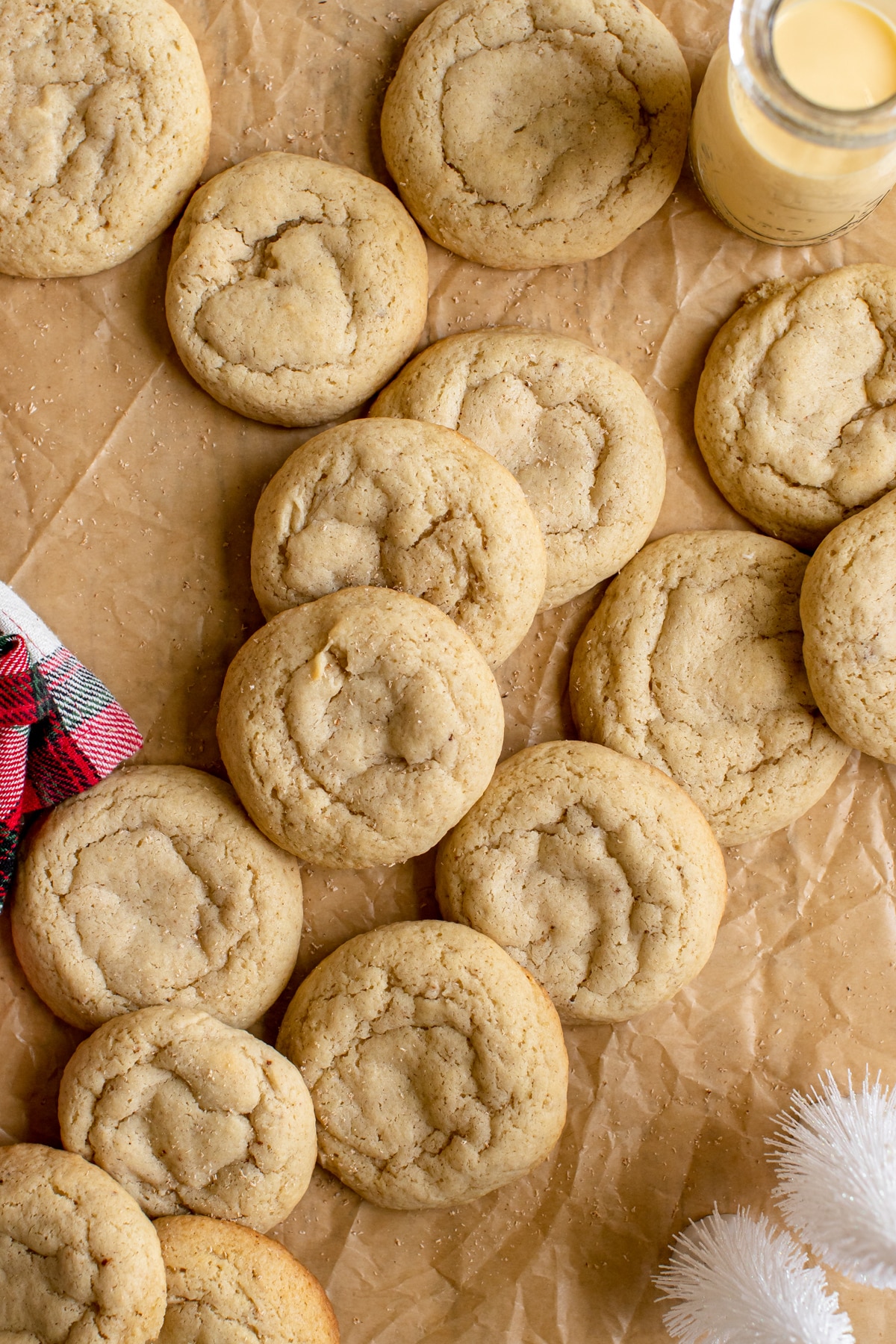 eggnog cookies on parchment paper. 