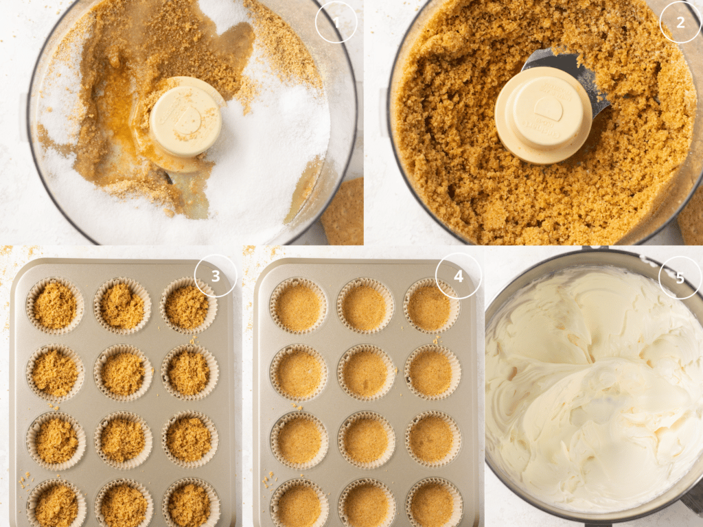 step by step photos of making crust for cheesecake.