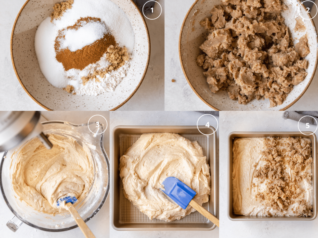step by step photos making crumb cake. 