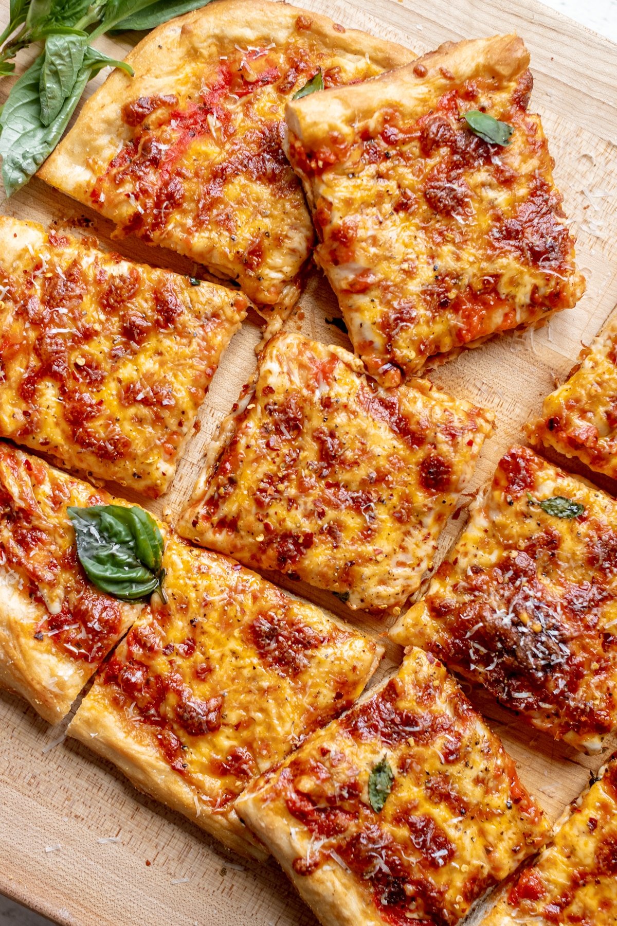 a close up image of pizza garnished with parmesan cheese.