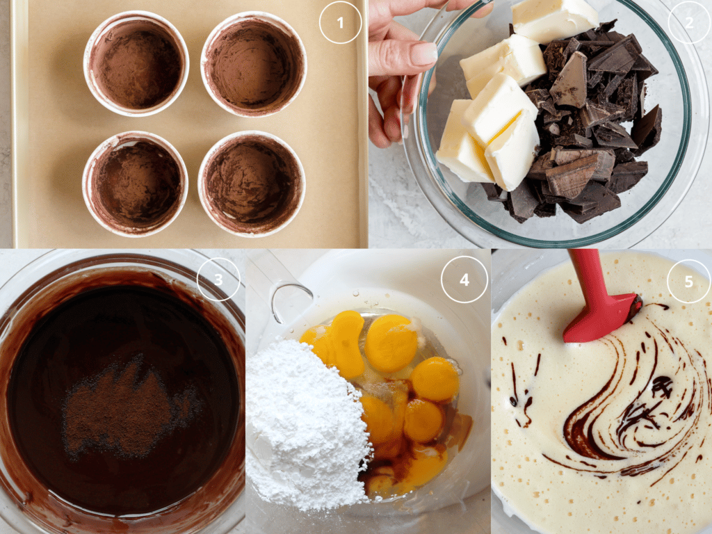 step by step photos of making molten cake.