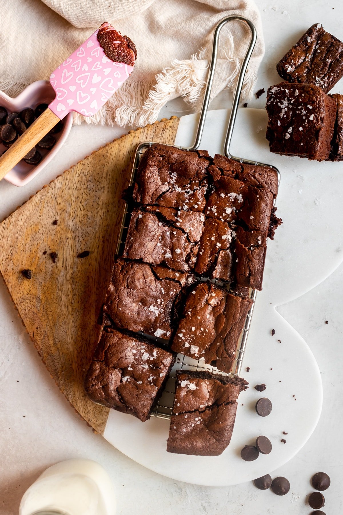 brownies sliced into squares with sea salt on top. 