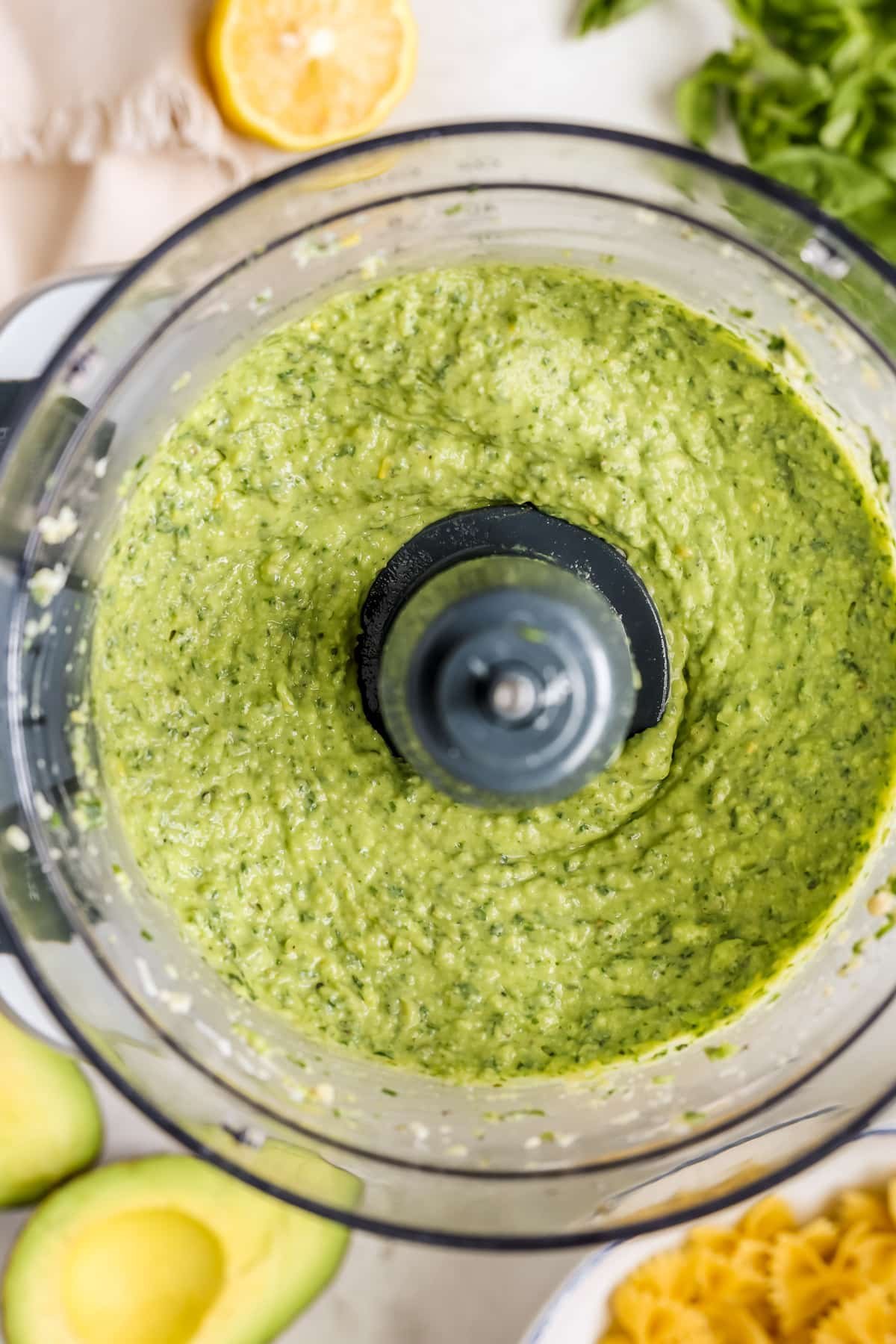 pesto blended up in a food processor. 