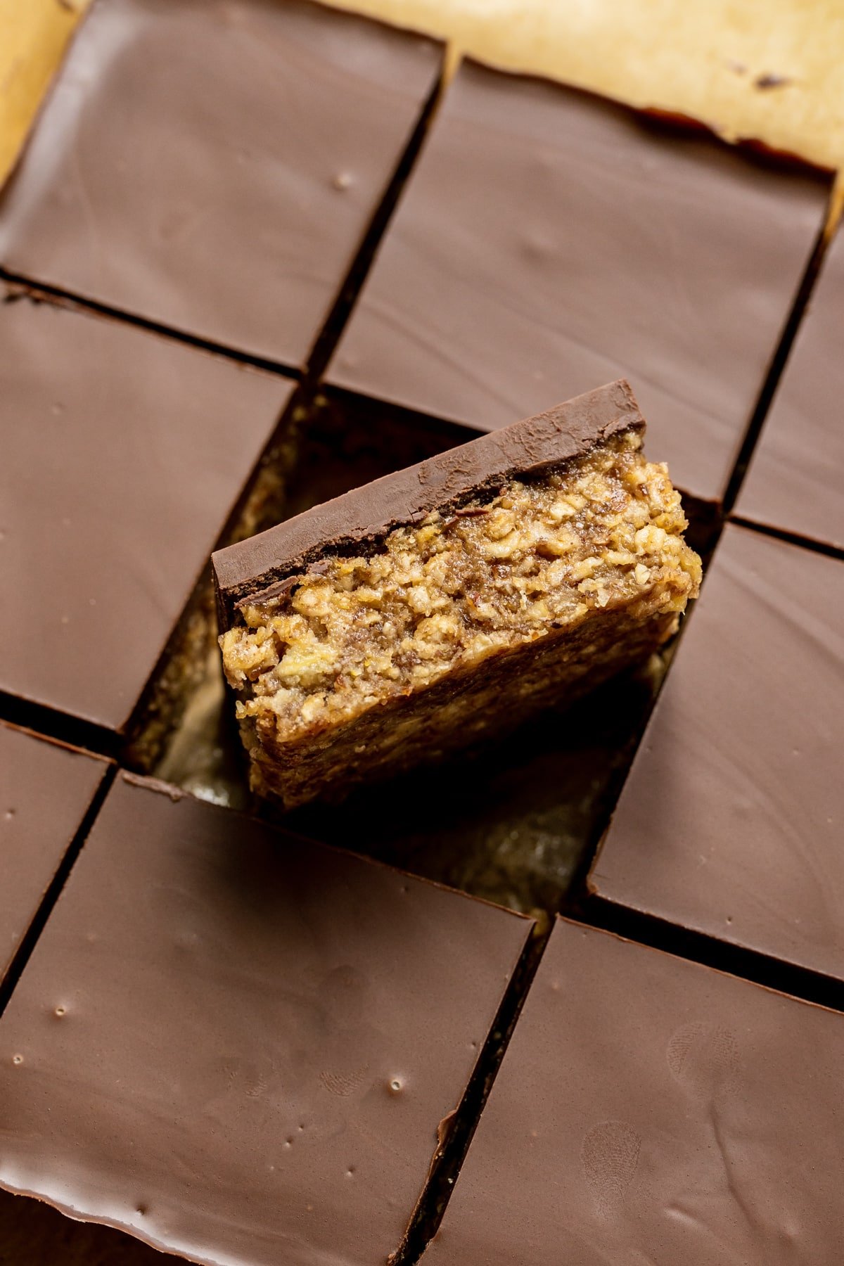 breakfast bar with chocolate on top. 