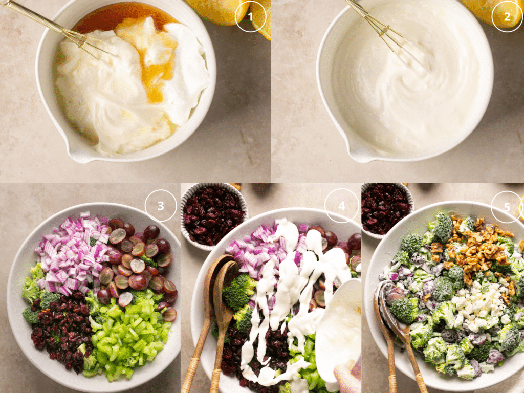 step by step photos of making broccoli salad. 