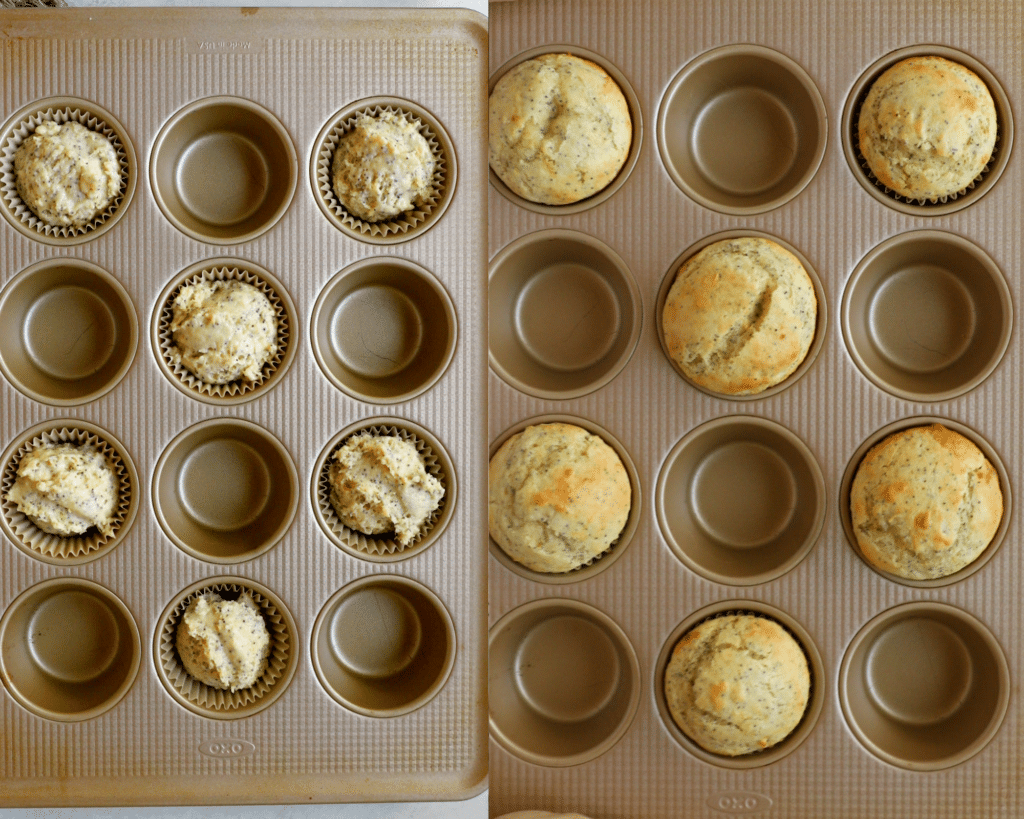 muffins in a gold muffin tin.