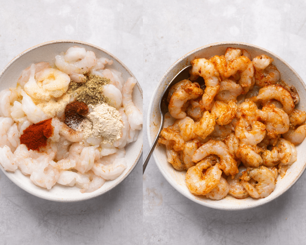 shrimp in a bowl with seasonings. 