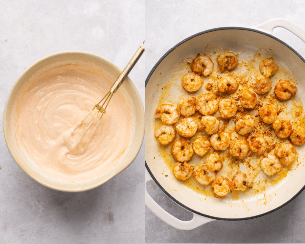 shrimp in a pan.