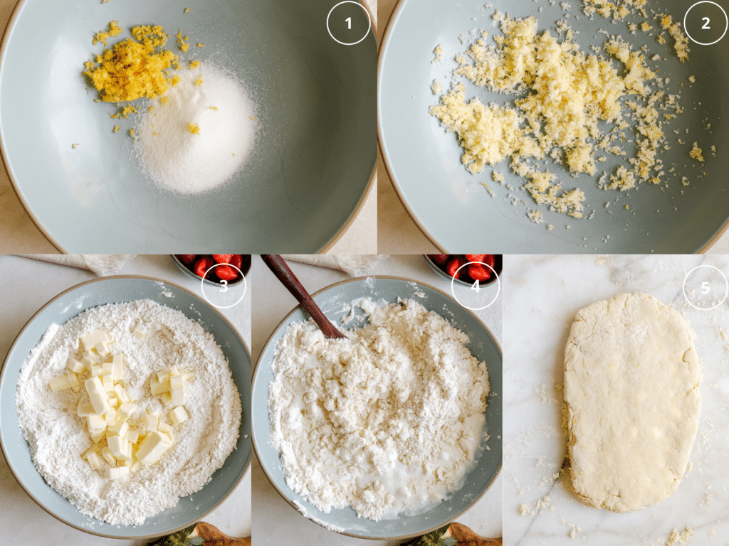 step by step photos making shortcake dough. 