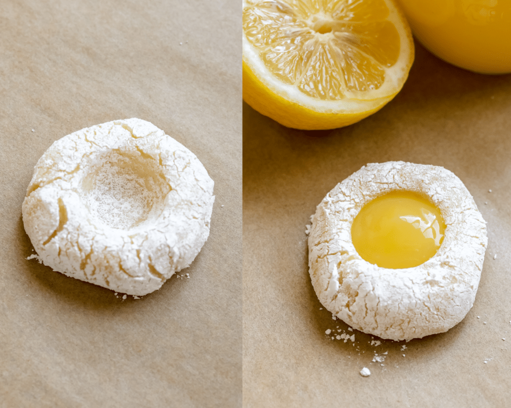Lemon curd filled inside of a cookie.