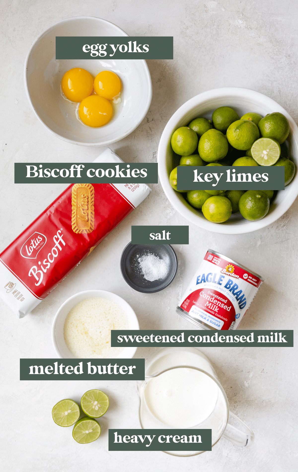 ingredients needed to make dessert in small glass bowls. 
