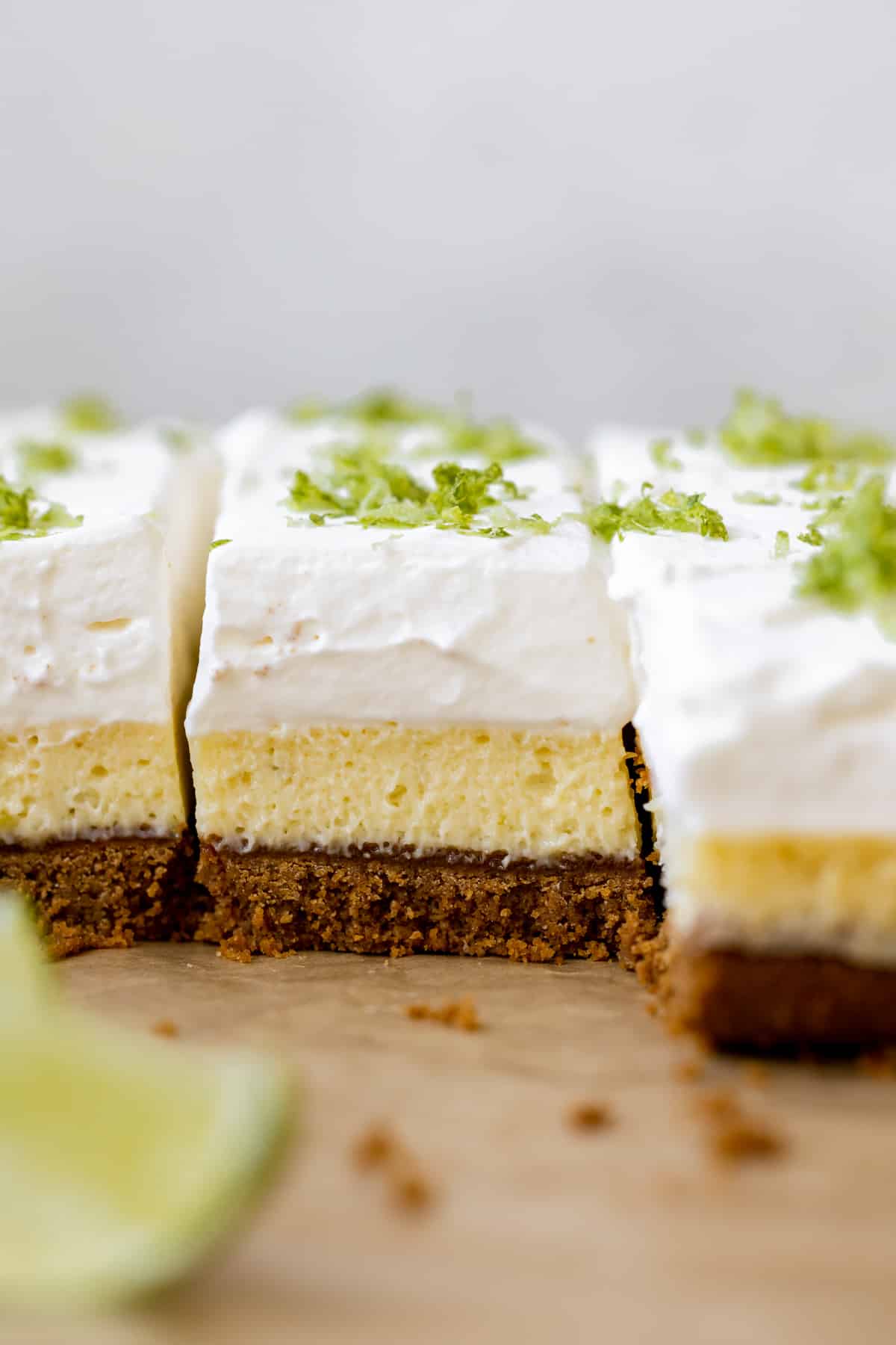 bars topped with whipped cream and lime zest. 