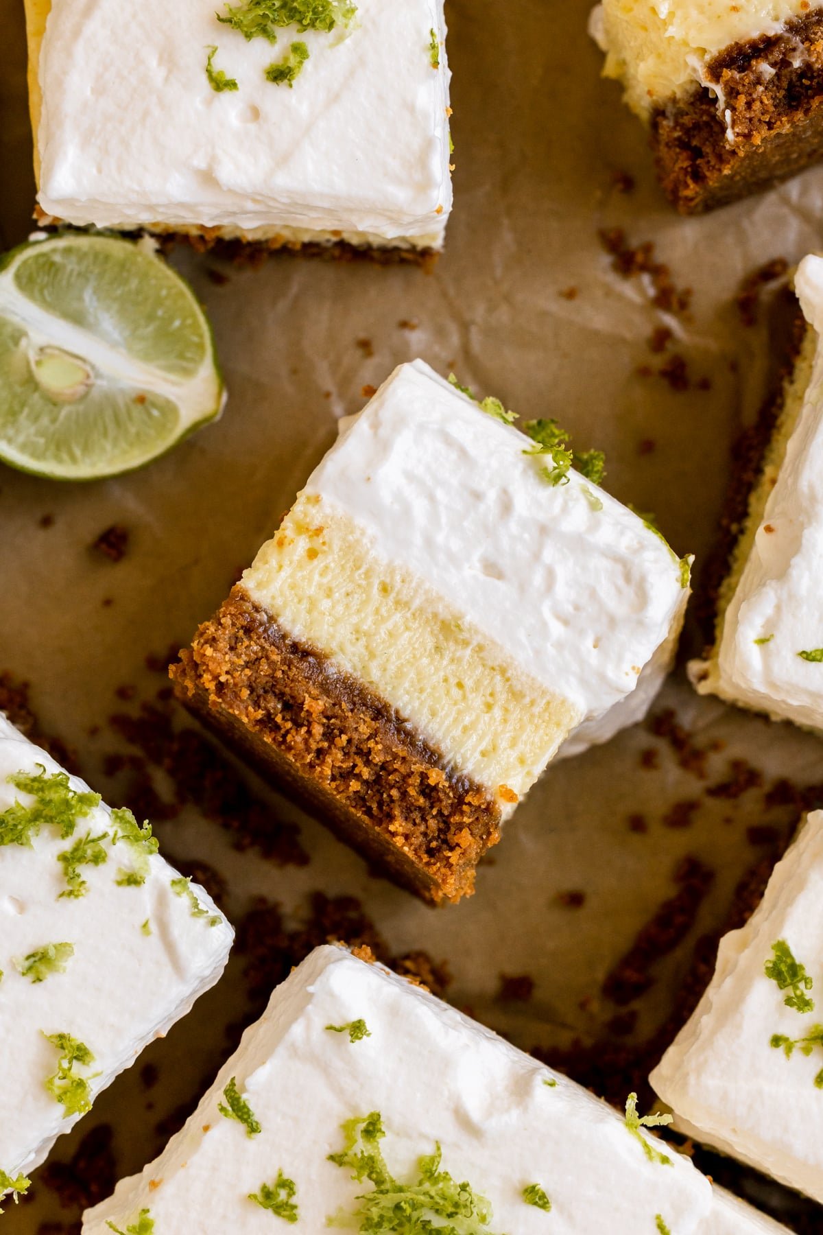 bars topped with whipped cream and lime zest. 