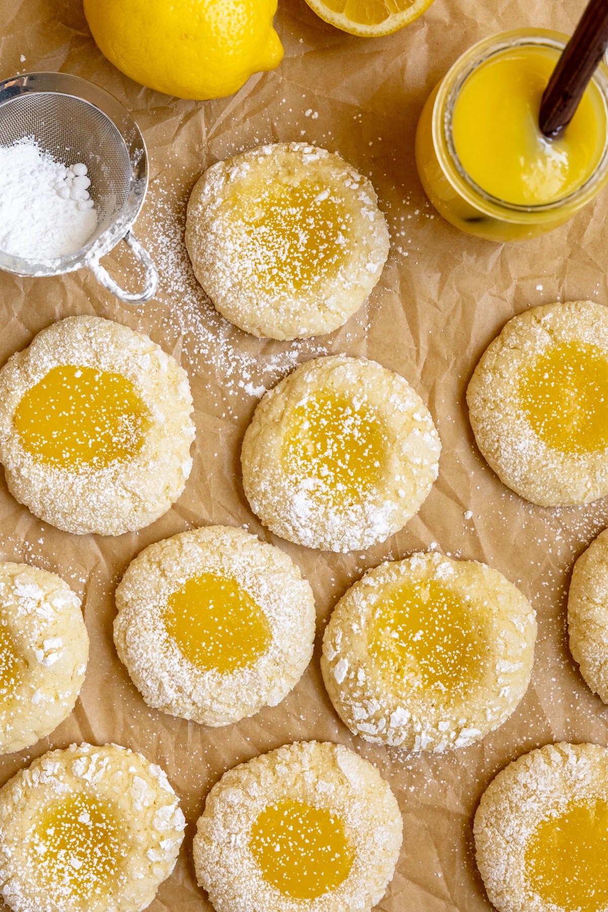 freshly baked cookies on parchment paper filled with lemon.