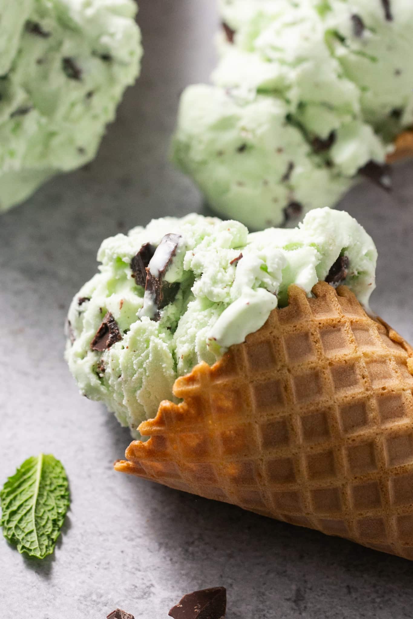 ice cream in a waffle cone. 