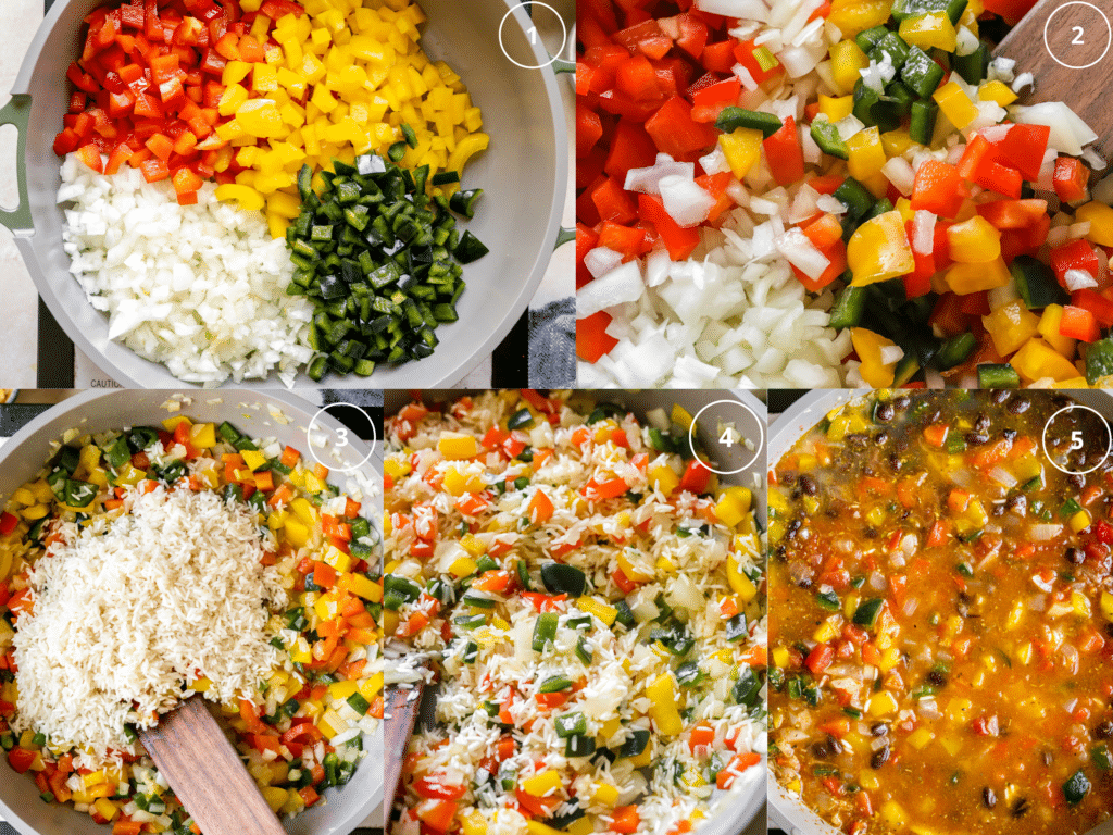 step by step photos making chicken rice bowls. 