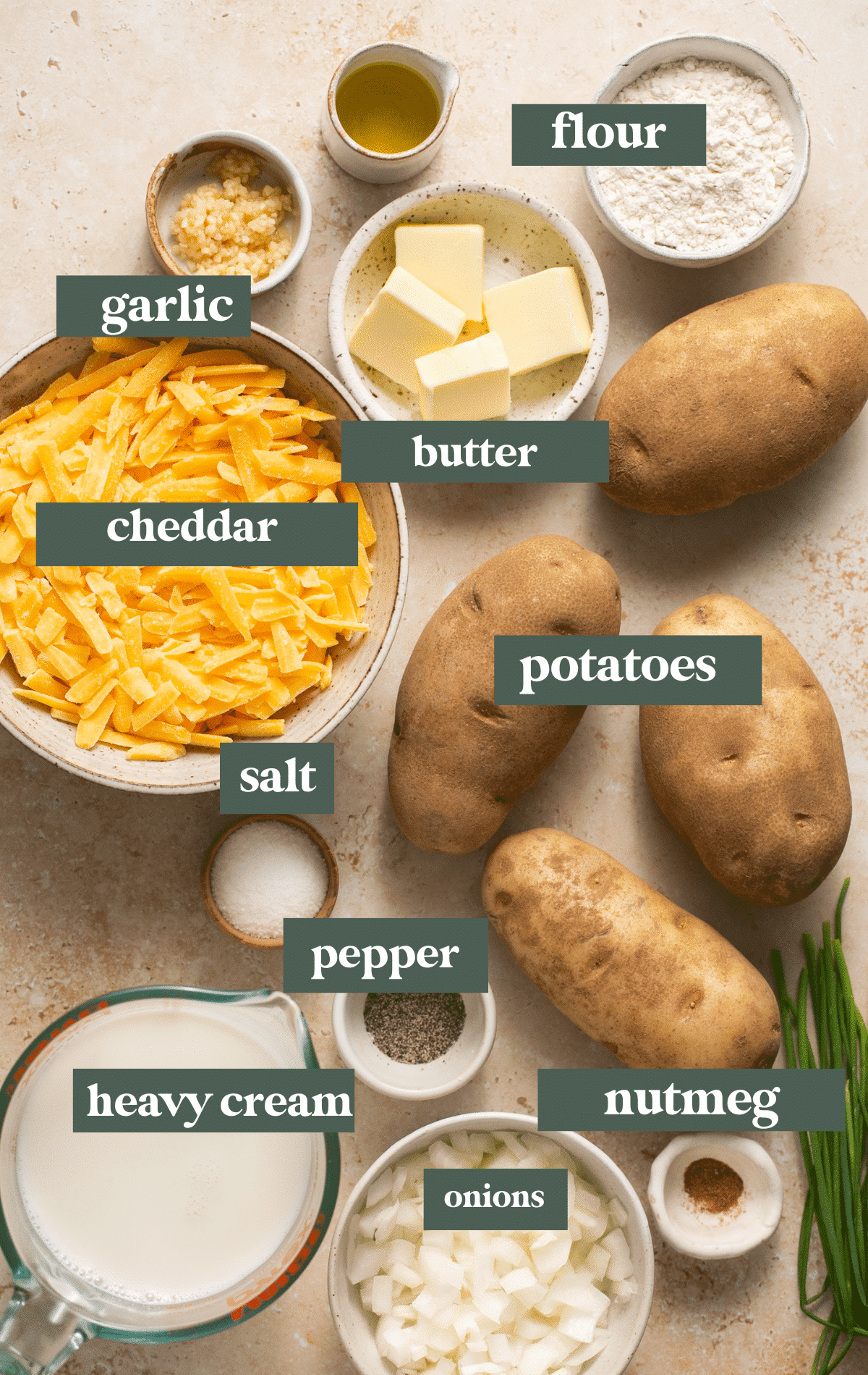 ingredients to make scalloped potatoes.