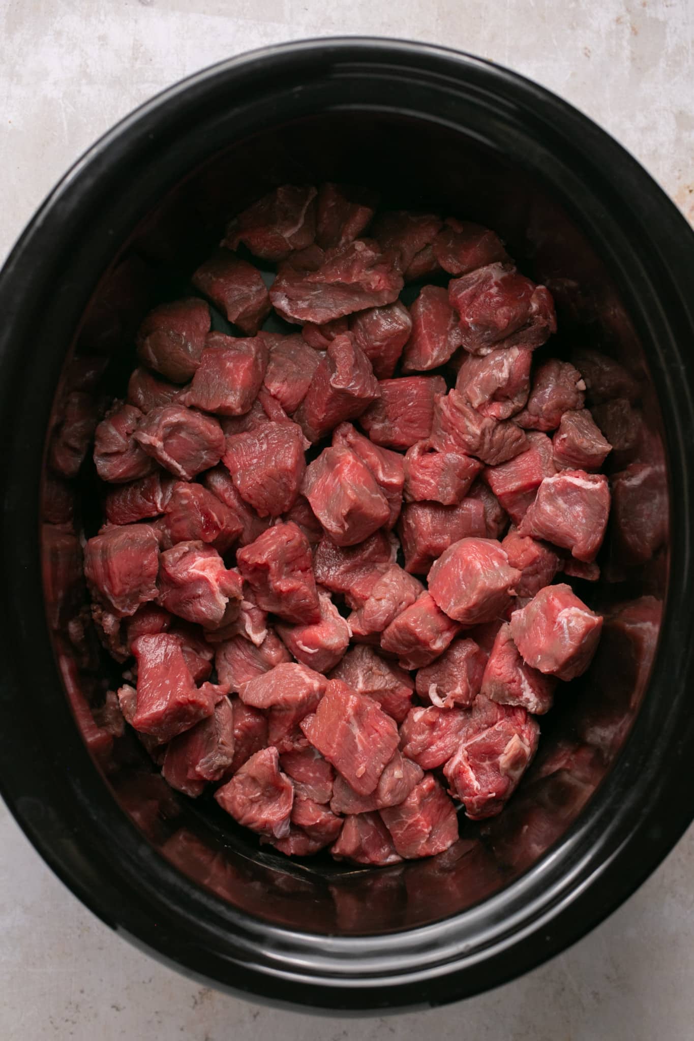 sirloin cubes in a slow cooker. 