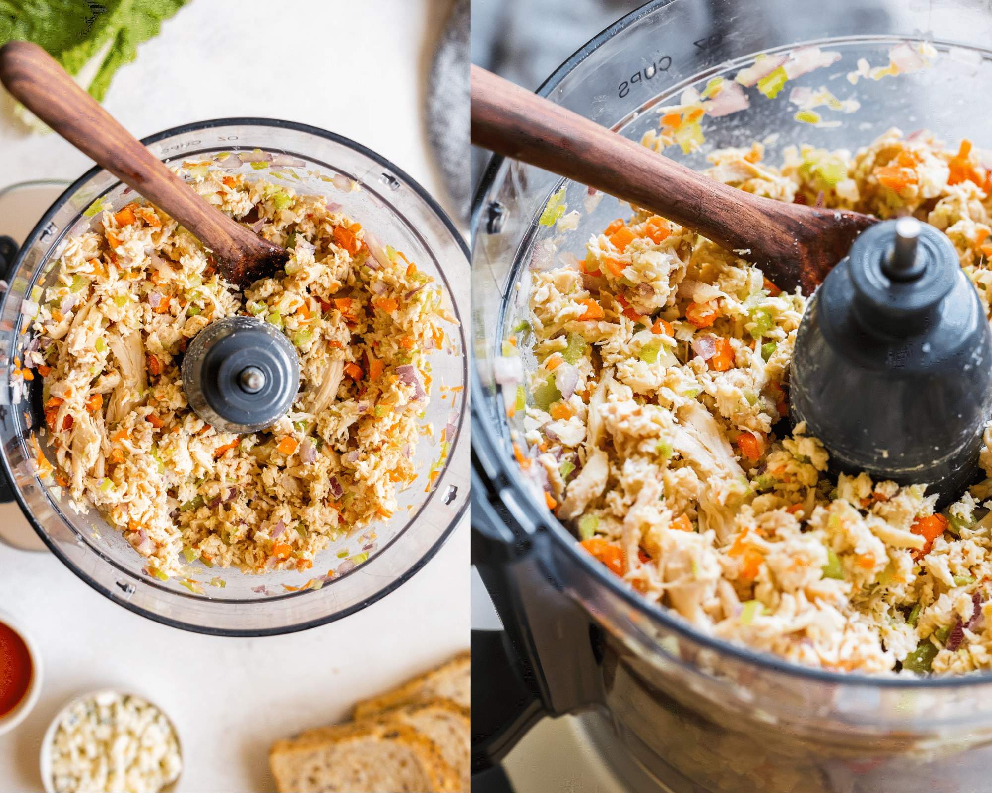 chicken and veggies in a food processor. 