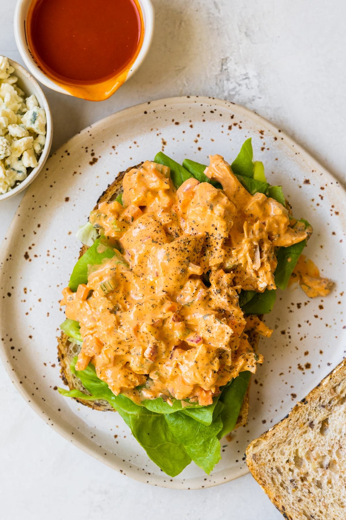 chicken salad on a piece of toast.