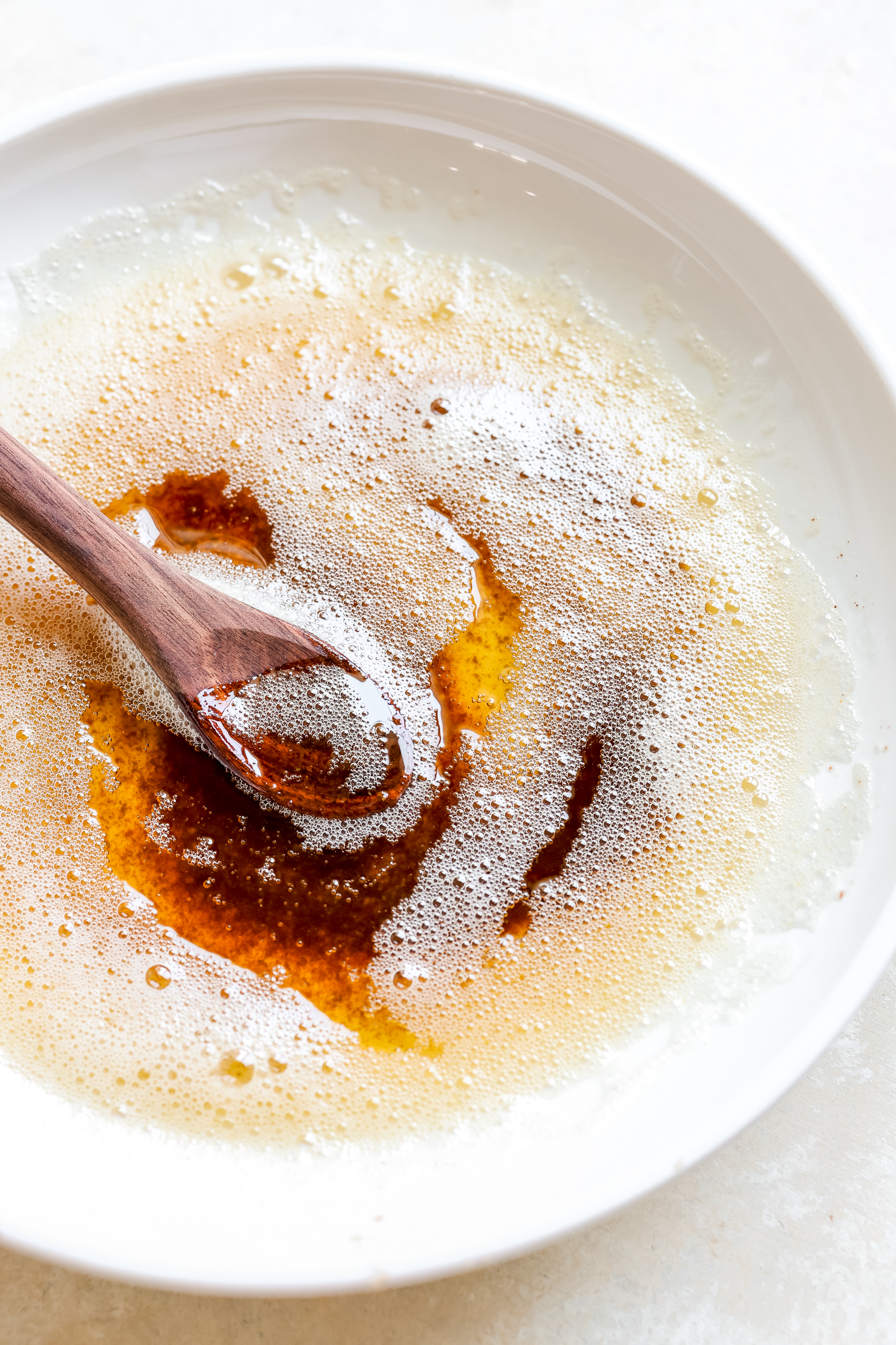 brown butter in a white bowl.