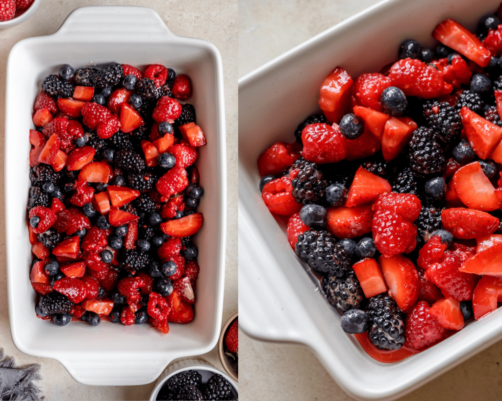 fresh berries in a baking dish.