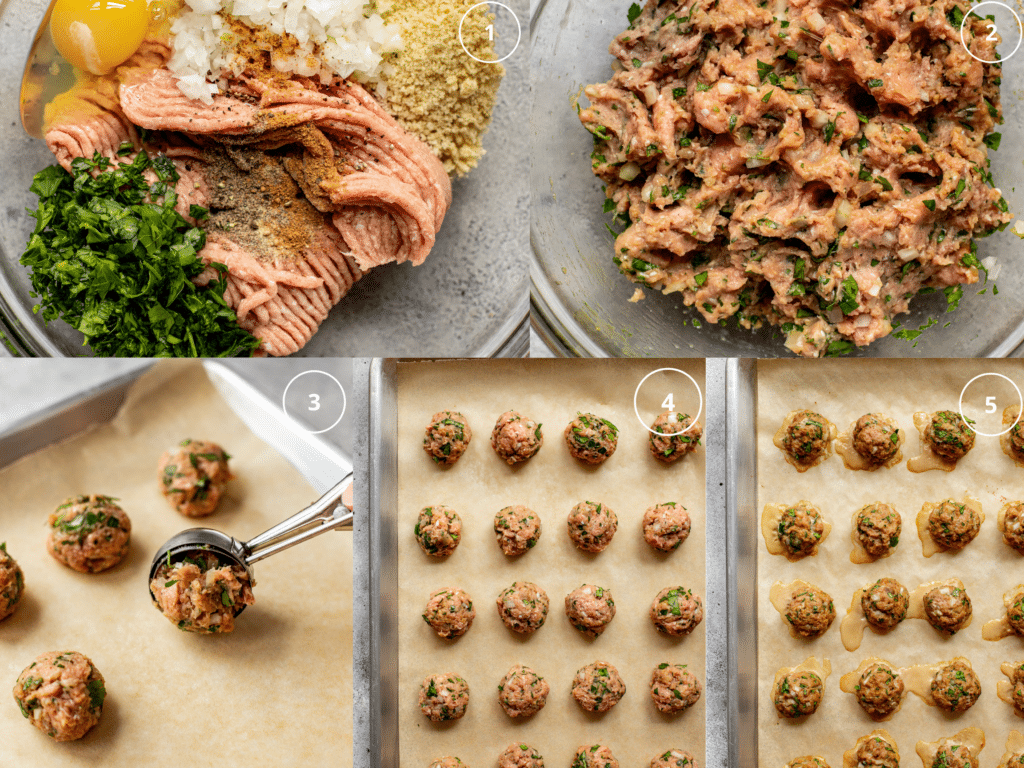 step by step photos of making ground turkey meatballs. 