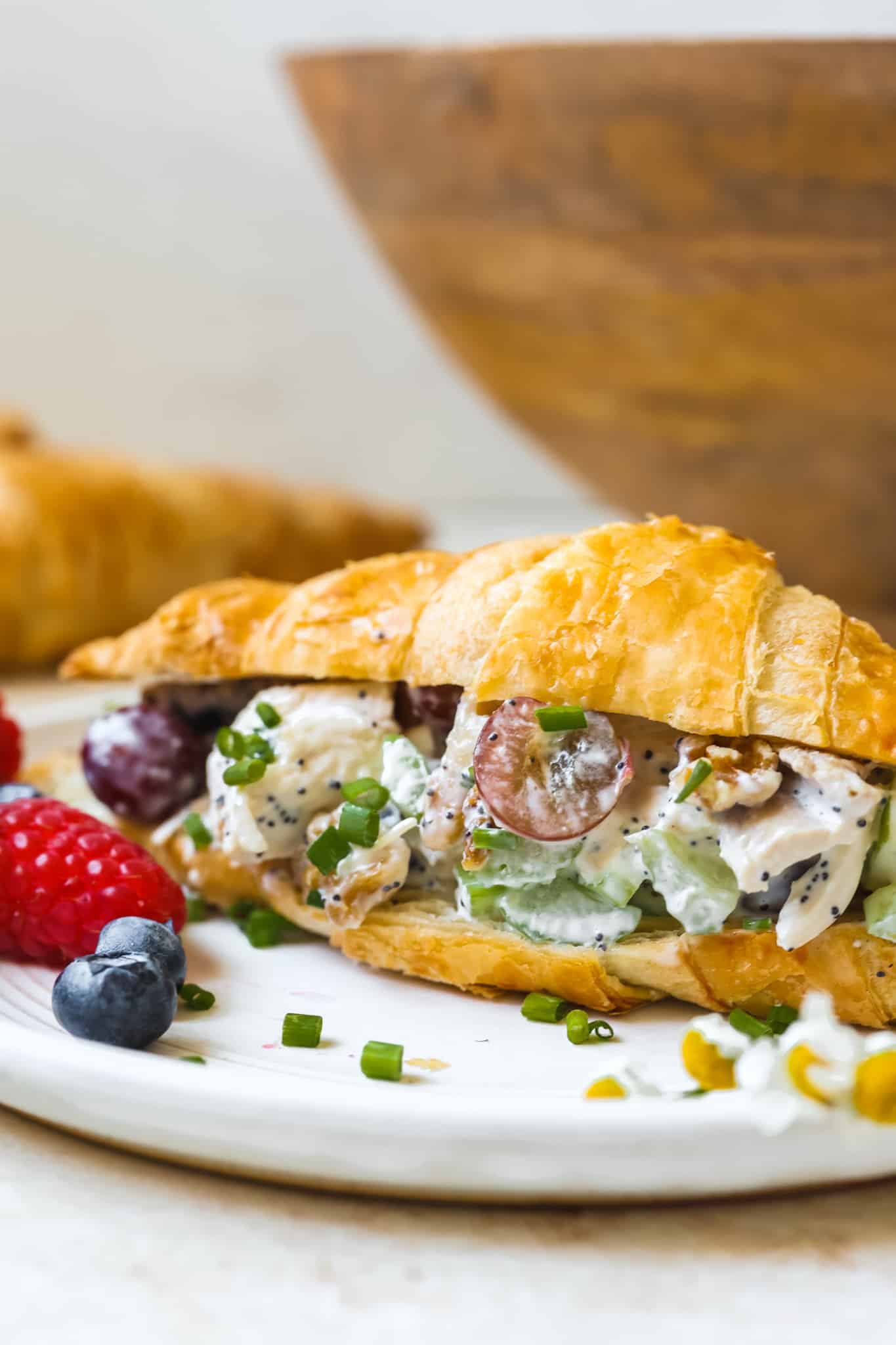 chicken salad on a buttery croissant.