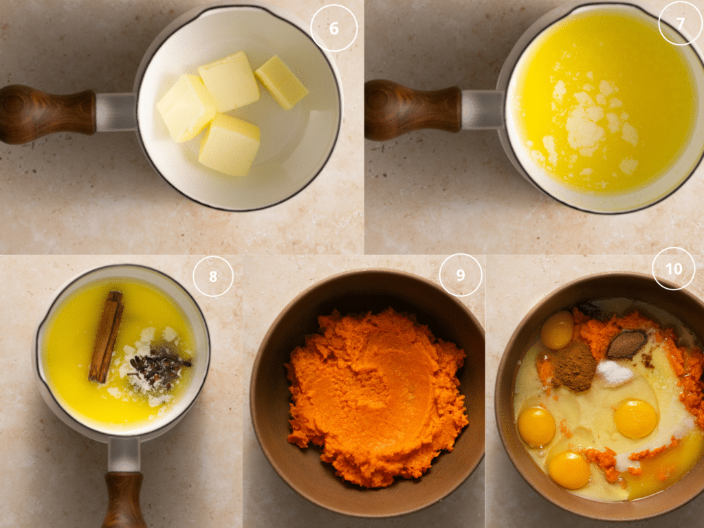 Step by step photos making the sweet potato pie filling. 