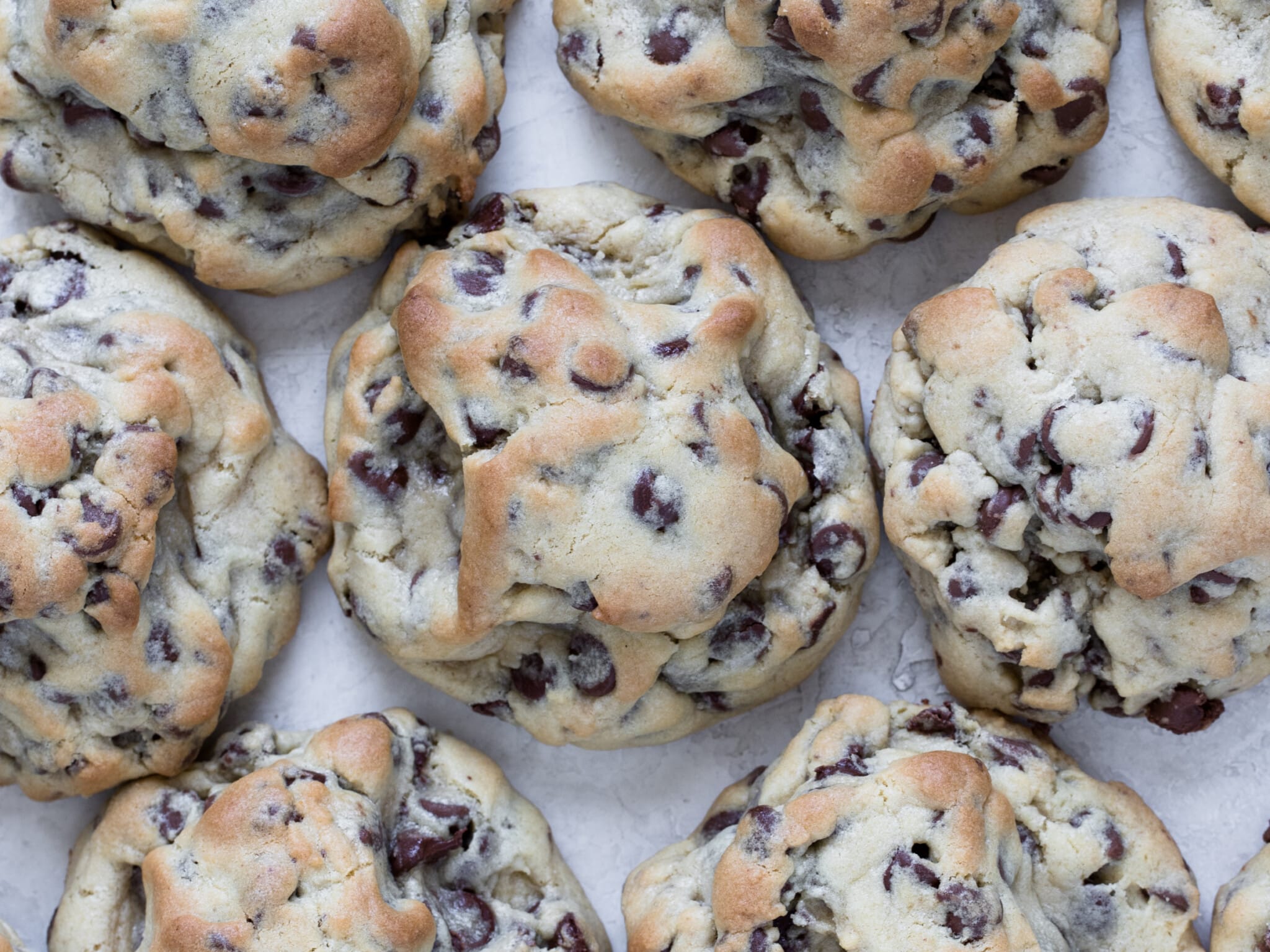 tray of large chocolate chip cookies