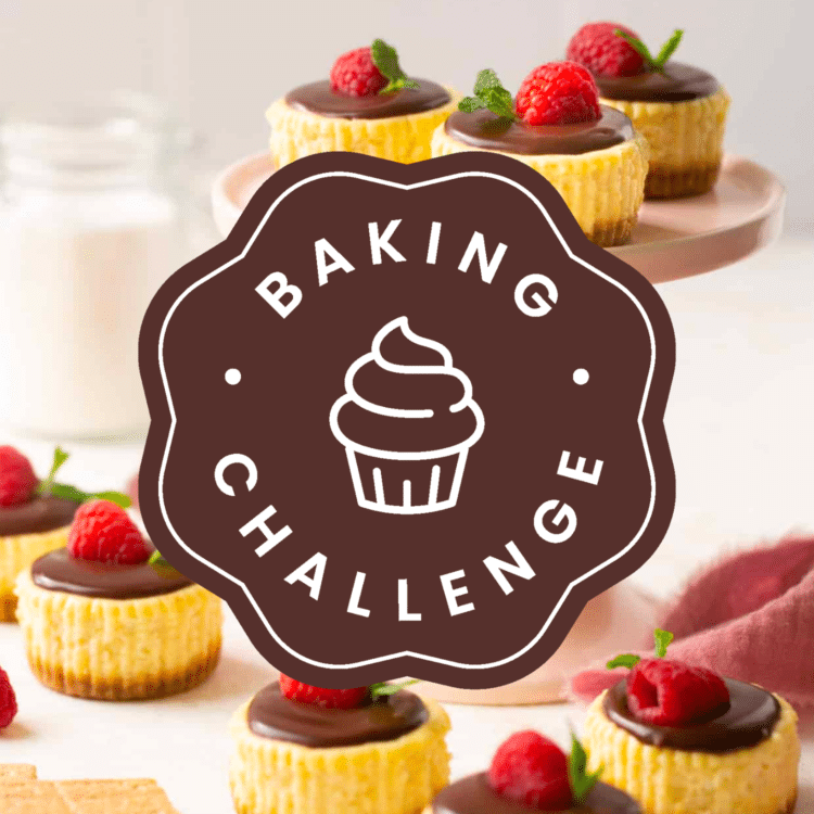 mini cheesecake cups and text reading baking challenge