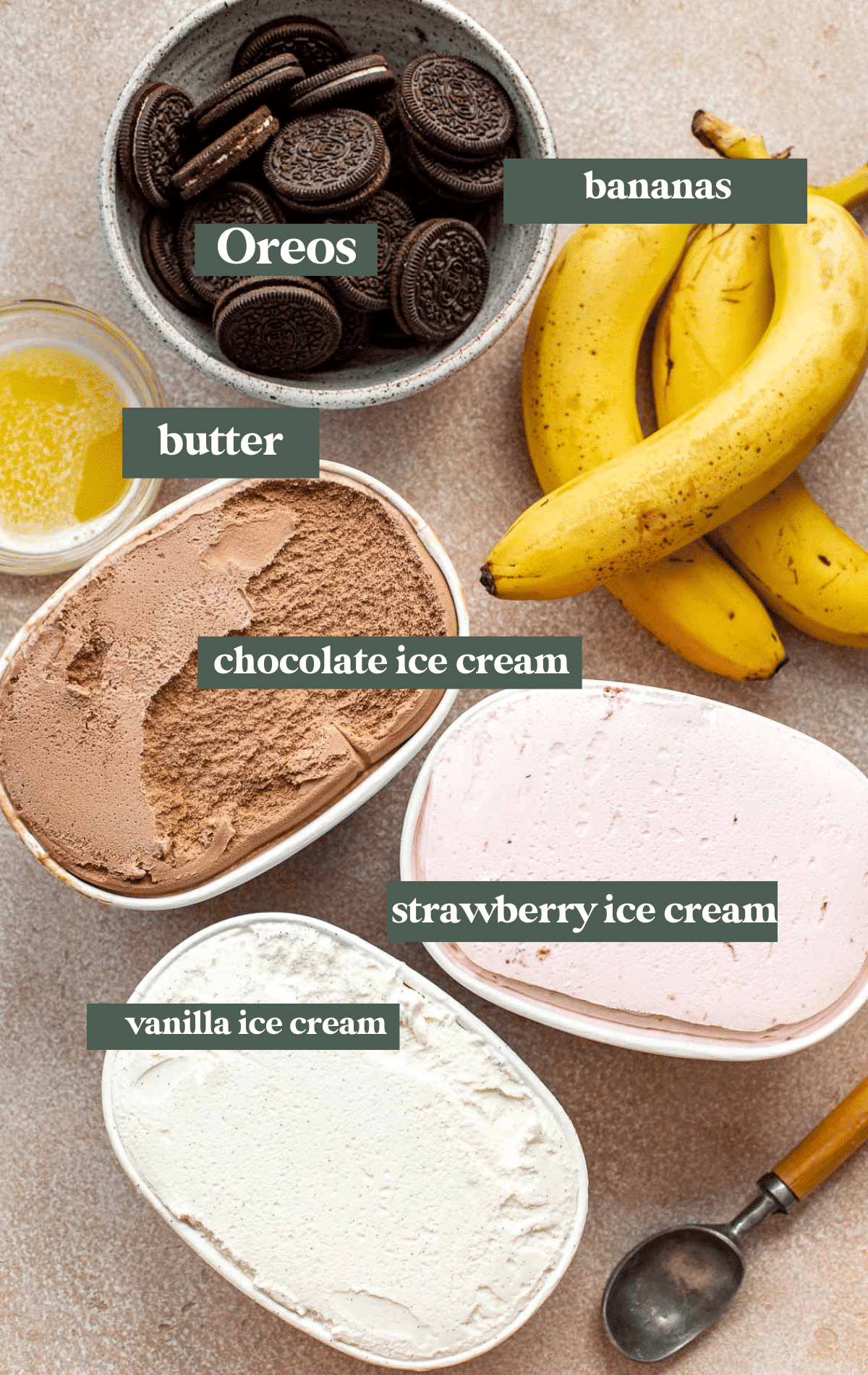 ingredients needed to make banana split pie. 