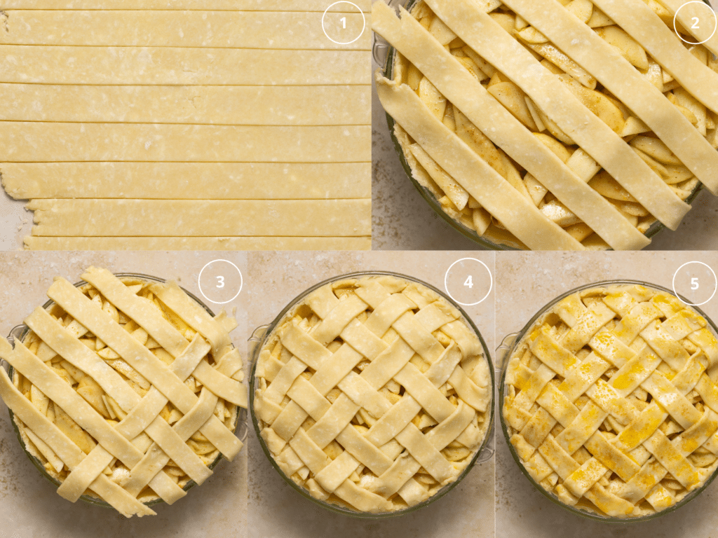 photos showing how to lattice pie crust. 