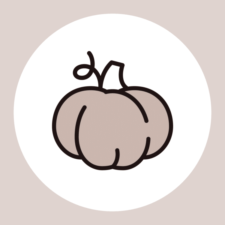 drawing of a pumpkin in a white circle with tan background