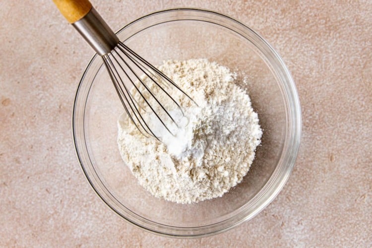 whisk in bowl with dry ingredient mixture