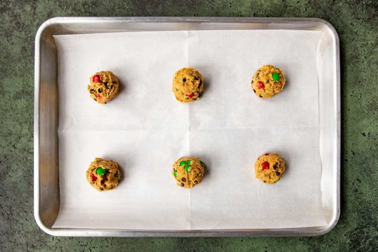 six balls of christmas monster cookie dough