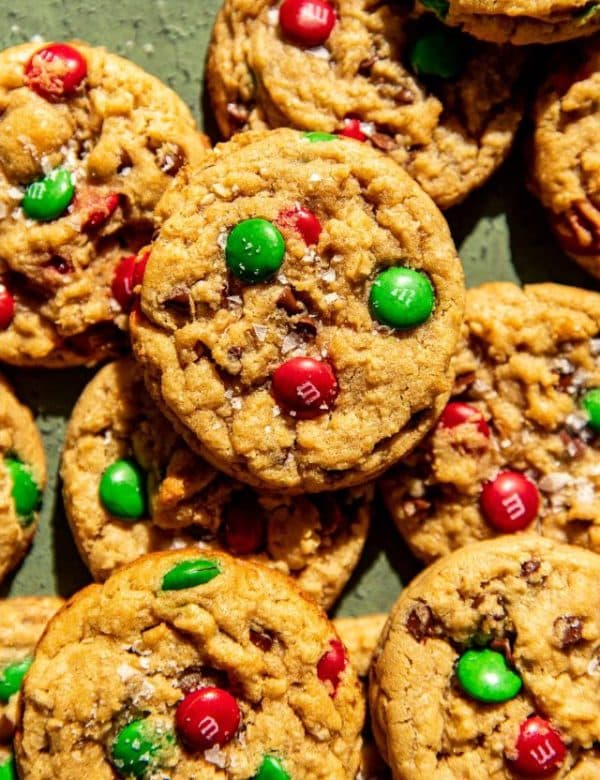 large cookies with green and red m&ms