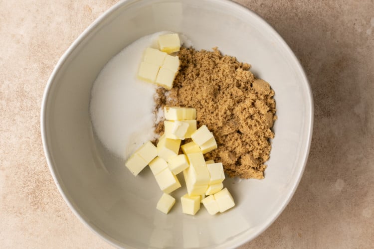 sugar with butter cubes in a bowl