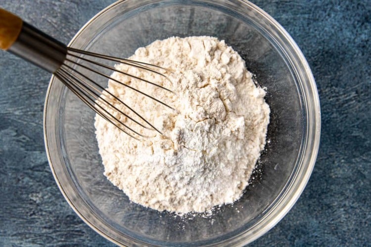 whisk in dry ingredients in a clear bowl