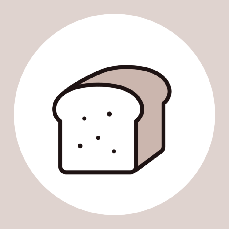 icon of a loaf of bread in a white circle with a light pink background