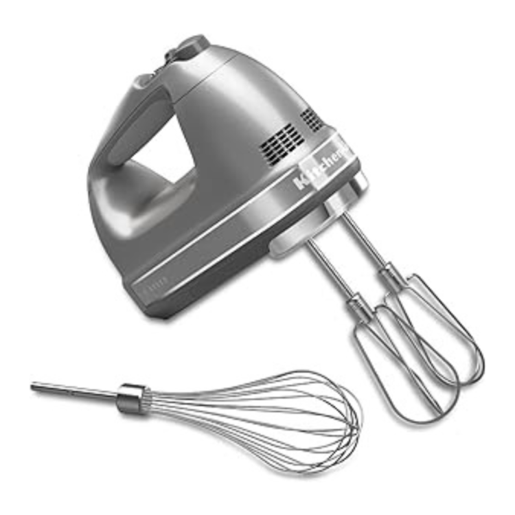 silver hand mixer with separate whisk attachment