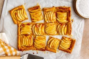 apple tart on parchment paper.